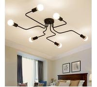 TOKIUS Plafonnier Industriel, 6 Lumières E27 Lampe Suspension Vintage, Éclairage Plafond Créatif en Métal Noir pour Couloir Salon