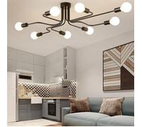 TOKIUS Plafonnier Industriel, 8 Lumières E27 Lampe Suspension Vintage, Éclairage Plafond Créatif en Métal Noir pour Couloir Salon