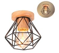 TOKIUS Plafonnier industriel en Métal Bois 15CM Lustre Abat-jour Fer Luminaire E27 Noir pour Salon Chambre Cuisine (1Pcs)