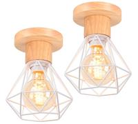 TOKIUS Plafonnier Vintage, Suspension Luminaire Industrielle E27 Lustre Abat-jour en Métal et Bois Ø160mm Rétro Pour Salon Cuisine Chambre (2pcs)