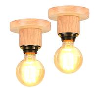 TOKIUS Suspension Luminaire Vintage Industrielle Lustre Abat-jour en Métal et Bois Ø160mm Plafonnier E27 avec Bois Rétro Pour Salon Cuisine Chambre (Sans cages-2pcs)