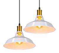 TOKIUS Suspension Lustre Industrielle Vintage Luminaire Plafonnier E27 Salon Abat-jour Plafond en Métal Rétro Style Nordique Design Câble Réglable (Blanc, 2pcs)