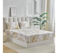 Tokokimo Draps-housses taille King avec 2 taies d'oreiller enveloppe - Parure de lit en microfibre douce avec imprimé feuilles blanc or taille King 35 cm de profondeur, 150x200 cm (Convient aux