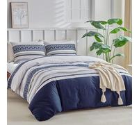Tokokimo Housse de Couette 200x200 avec 2 Taies d'oreiller 65x65 cm - Design Bohémien - Parure de lit 200x200 cm - 100% Microfibre Housse Couette avec Fermetures éclair, Bleu Rayures