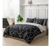 Tokokimo Housse de Couette 220x240 avec 2 Taies d'oreiller 65x65 cm - Motif de Branche Réversible - Parure de lit 220x240 Adulte - 100% Microfibre Parure Couette avec Fermetures éclair, Noir Blanc