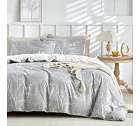 Tokokimo Housse de Couette 240 x 260 avec 2 Taies d'oreiller 65x65 cm - Motif de Branche réversible - Parure de lit 240 x 260-100% Microfibre Parure Couette avec Fermetures éclair, Gris Blanc