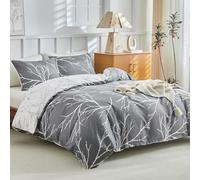 Tokokimo Parure de lit 3 pièces en microfibre avec housse de couette 200 x 200 cm et 2 taies d'oreiller avec fermeture éclair 80 x 80 cm, Motif branche florale, branches grises