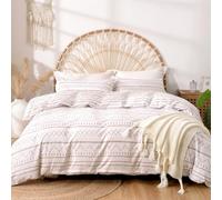 Tokokimo Parure de lit 3 pièces en microfibre pour lit de 135/150 cm avec 1 housse de couette de 240 x 220 cm et 2 taies d'oreiller de 50 x 75 cm, motif bohème rayé, beige