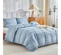 Tokokimo Parure de lit double 240 x 220 cm 100 % microfibre style bohème, housse de couette douce et résistante aux plis, 1 housse de couette + 2 taies d’oreiller 50 x 80 cm, bleu