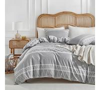 Tokokimo Parure de lit double 260 x 240 cm, housse de couette double 3 pièces en microfibre avec motif bohème, comprenant 1 housse de couette 260 x 240 cm + 2 taies d'oreiller 50 x 80 cm, gris