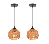 TOKTOP 2 Pack Lustre Vintage Rotin Suspension Luminaire Rotin Cage Abat-jour Lampe Suspendue E27 Décoration Éclairage Plafonnier pour Chambre Salon Cuisine