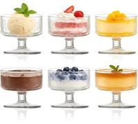 TOLASTO Verrines en Verre Lot de 6, Bols à Dessert 180 ml avec Pied, Pour Glace, Sundae, Salade de Fruits, Mousse, Cocktail de Crevettes, Coupelles Transparentes (motif floral ondulé)