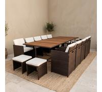 Toledo salon de jardin 14 pl en acacia et résine marron + housse