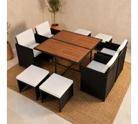 Concept Usine – Salon de jardin Toledo 8 places acacia et résine tressée noire, housse incluse