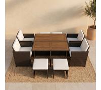 Concept Usine – Salon de jardin Toledo 8 places résine marron, coussins beige, housse incluse