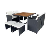 Concept Usine – Salon de jardin Toledo 8 places acacia et résine tressée noire, housse incluse
