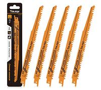 TOLESA Lot de 5 lames de scie sabre pour élagage du bois 225 mm 5TPI Construction en bois vert et coupe de tuyaux en PVC avec dents tranchantes CRV pour coupe rapide
