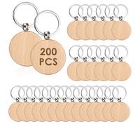 TOLIDA Lot de 200 porte-clés ronds en bois vierge de 4 cm pour bricolage personnalisé