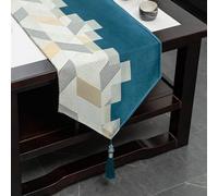 Tolldek Chemin de table - 33 x 180 cm - Style chinois - Motif géométrique avec pompons - Chemin de table en polyester - Élégante décoration de table pour l'intérieur, les vacances, les mariages, les