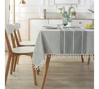 Tolldek Nappe 120 x 120 cm, carrée en coton et lin, couleur unie avec pompons, ronde, style bohème durable, résistante aux rayures, pour cuisine, style 3