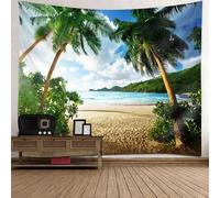 Tolldek Tapisserie murale en polyester Motif arbre de coco, mer, plage, paysage naturel, 200 x 200 cm