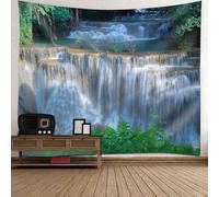 Tolldek Tapisserie murale verte et blanche en cascade - Paysage naturel - Tenture murale en polyester pour nappe, décoration de chambre à coucher, 200 x 200 cm
