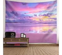 Tolldek Tapisserie Plage Mer Coucher de Soleil Paysage Nature XXL Tapisserie Murale Tissu Mural XXL Polyester Tissus muraux Convient pour la décoration de la pièce, Art de décoration murale, Rose, 350