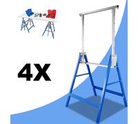 TolleTour 4× tréteau d'échafaudage, tréteau pliant jusqu'à 200kg, travaux au plafond, tréteau de travail, avec sécurité anti-glissement, réglable en hauteur en 7 positions, 80-130CM, bleu