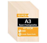 TolleTour 40 pcs A3 plaque de bois | 420 x 300 x 3 | Découpes fines en contreplaqué | Feuille parfaite pour la scie à chantourner, la pyrogravure, la découpe laser, le routeur CNC, l'ajouré