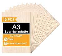 TolleTour 40 x A3 plaque de bois | 420 x 300 x 3 mm | Découpes fines en contreplaqué | Feuille parfaite pour la scie à chantourner, la pyrogravure, la découpe laser, la découpe ajourée, le routeur CNC