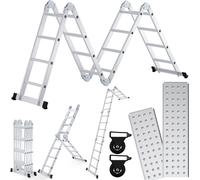 TolleTour Aluminium Echelle multifonctionnelle réglable jusqu'à 150kg, échelle articulée échelle pliante échelle double échelle en aluminium avec serrures de sécurité & patins antidérapants, échelle p