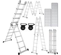 TolleTour Aluminium Echelle multifonctionnelle réglable jusqu'à 150kg, échelle articulée échelle pliante échelle double échelle en aluminium avec serrures de sécurité & patins antidérapants, échelle m