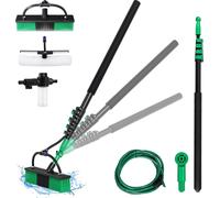TolleTour Brosse de lavage Manche télescopique avec raccordement à l'eau, longueur 4,8 m, pour le nettoyage des dalles de terrasse, des fenêtres, des surfaces vitrées, etc.