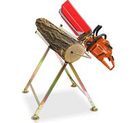 TolleTour Chevalet de sciage avec support pour tronçonneuse, protège-chaîne, jauge, jusqu'à 150 kg, support de sciage pliable, métal, or, 1 pièce