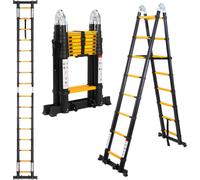 TolleTour Echelle télescopique Alu léger Antidérapant 2,5m + 2,5m noir Echelle multifonctionnelle Echelle multi-usage Echelle extensible 15 marches Escabeau en aluminium de haute qualité Capacité de c