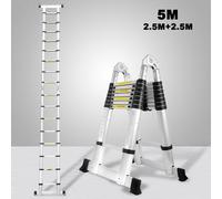 TolleTour Echelle télescopique Argent Aluminium pliable Echelle multifonctionnelle Echelle simple 2.5M+2.5M Echelle multi-usages Protection anti-pince-doigts Echelle d'extension Pliable Echelle alumin