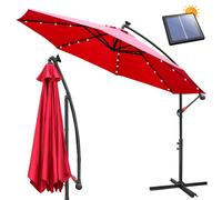TolleTour Parasol avec éclairage LED Parapluie de jardin 300 cm Parapluie avec 24 ampoules LED protection UV Parapluie à manivelle Support Parasol de jardin Parasol de marché, rouge