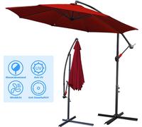 TolleTour Parasol rouge Ø300cm Parasol à pied déporté Parasol de jardin Parasol de marché Manivelle Balcon Aluminium Inclinable