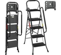 TolleTour pliable Escabeau Escabeau 4 marches Pédale antidérapante Escabeau pliable Tabouret marchepied Escabeau pliant jusqu'à 150kg Accoudoirs amovibles Acier