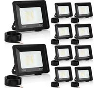 TolleTour Projecteur de chantier à LED 10X 10W 3000/4000/6503K FLED Floodlight Projecteur d'extérieur