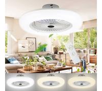 TolleTour Ventilateur de plafond 80w LED Télécommande Timer Dimmable Lampe Plafonnier Eclairage Lampe