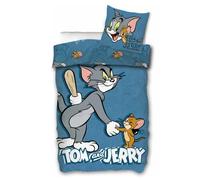 Tom & Jerry Parure de lit pour enfant avec housse de couette 135x200 cm et taie d'oreiller 80x80 cm,Bleu,Réversible avec motif Tom et Jerry,Certifié Öko-Tex Standard 100,Taille standard allemande.