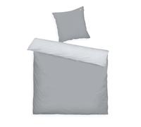 Tom Tailor Parure de lit en Satin, 2 taies d’Oreiller 80 x 80 cm + 200 x 220 cm, 100% Coton, Passepoil et Broderie Logo, Fine Stripes, Coloris Gris Clair et Gris foncé (Moody Grey et Light Grey)