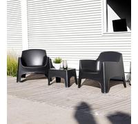 Tomaino - Salon de jardin Ibiza- Ensemble d'extérieur 2 fauteuils empilables avec accoudoirs et table basse en plastique - Salon pour balcon, terrasse et jardin (Noir)