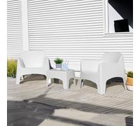 Tomaino - Salon de jardin Ibiza- Ensemble d'extérieur 2 fauteuils empilables avec accoudoirs et table basse en plastique - Salon pour balcon, terrasse et jardin (Blanc)