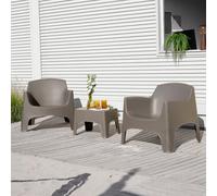 Tomaino - Salon de jardin Ibiza- Ensemble d'extérieur 2 fauteuils empilables avec accoudoirs et table basse en plastique - Salon pour balcon, terrasse et jardin (Taupe )