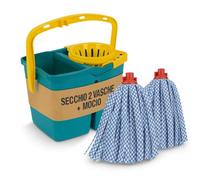 TOMAINO Seau serpillère double bac 14 l avec essoreur, 2 cuves de 7 l pour eau propre et sale + 2 serpillères de rechange en microfibre, pour maison et usage professionnel - Fabriqué en Italie
