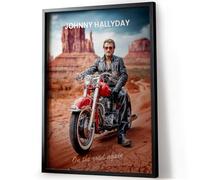 Tomaok® Poster Johnny Hallyday On The Road Again (Cadre Non Fourni) - Peinture Digitale Star chanteur Rock - Affiche Moto Route 66 (21x29,7 cm / 8x12 in)