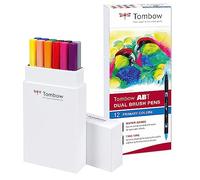 Tombow ABT-12P-1 Lot de 12 Feutres pinceau à 2 pointes, couleurs primaires