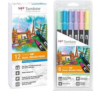 Tombow ABT-12P-1 Lot de 12 Feutres pinceau à 2 pointes, couleurs primaires & ABT-6P-2 Lot de 6 Feutres pinceau à 2 pointes, couleurs pastel
